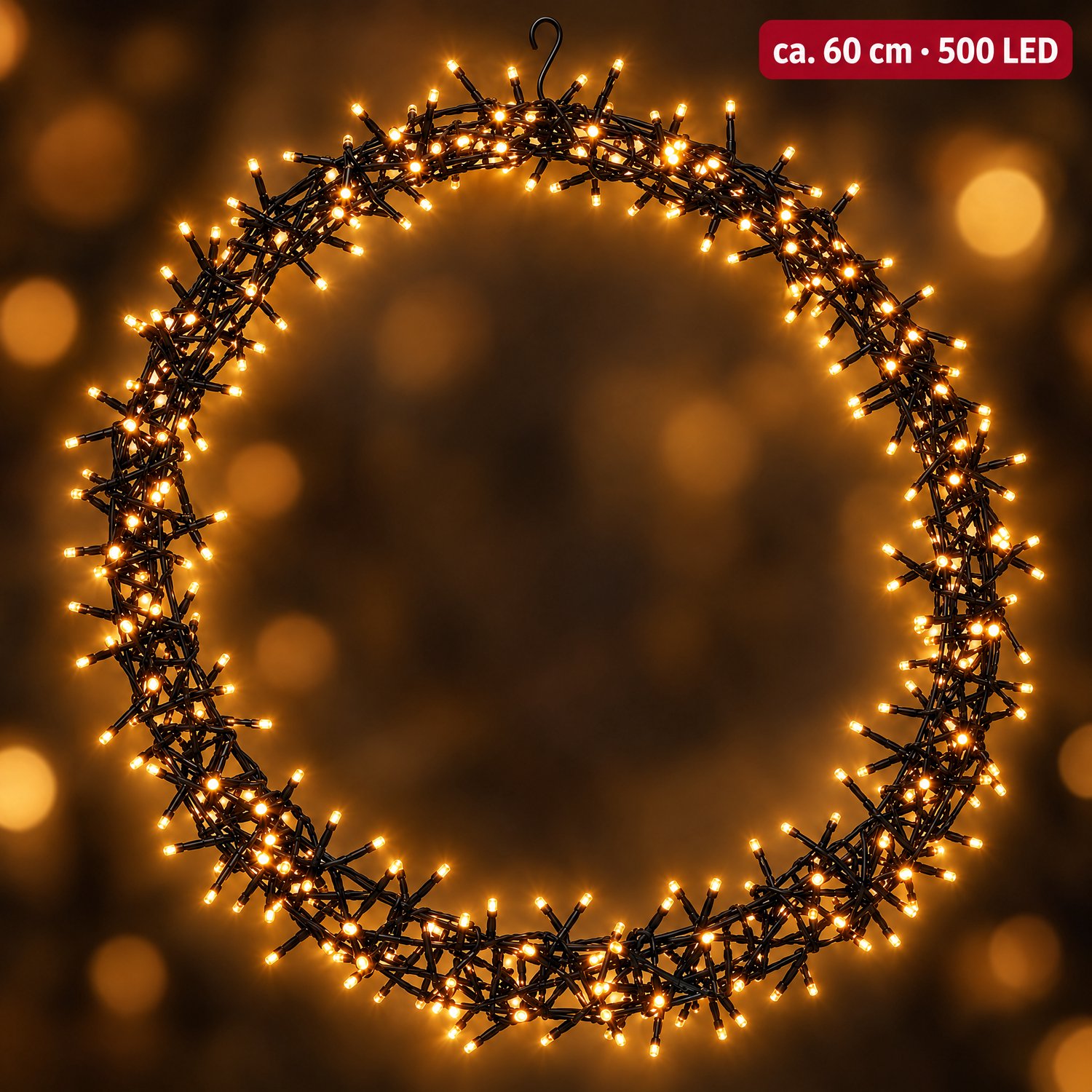 Cheqo® Verlichte Kerstkrans 60 cm 500 LED - Kerstring met Kerstlampjes - Lichtkrans - Kerstverlichting voor Binnen en Buiten - 8 Lichtfuncties met Geheugen - Warm Wit - IP44 - Deurkrans - Kerstdecoratie - Lichtcirkel - Sfeerverlichting