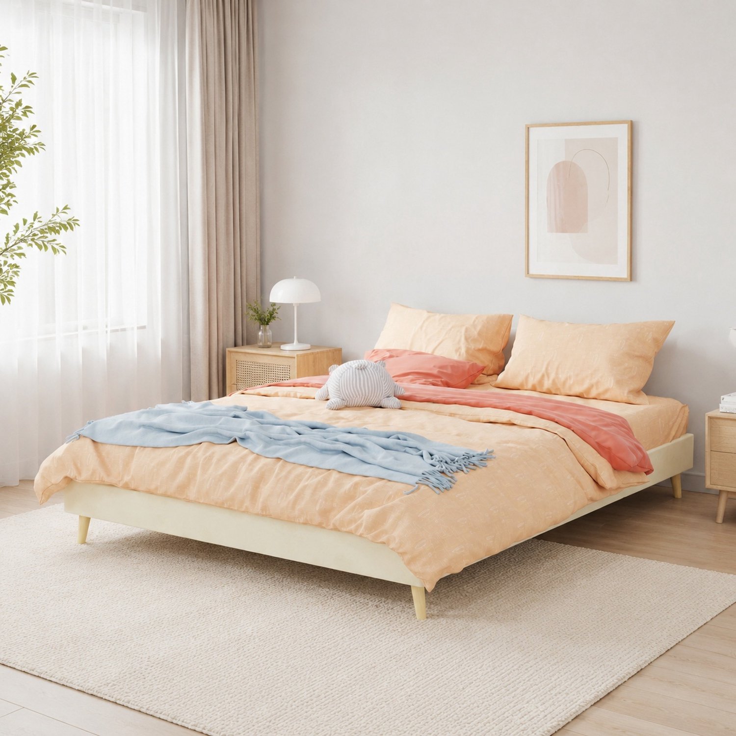 CHICFURN Tweepersoonsbed 160 x 200 cm - Beige fluwelen bedframe