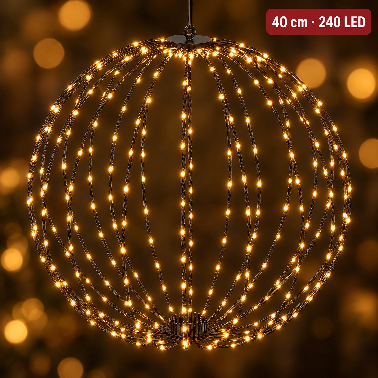 Cheqo® Lichtbol 40 cm - Warm Wit - 240 LED - Kerstverlichting voor Binnen en Buiten - Timer - Verlichte Kerstbal - Lichtbal - Kerstlampjes - Kerstdecoratie - Kerstfiguur - IP44 - Zwart - Sfeerverlichting - Tuinverlichting - Kerstversiering
