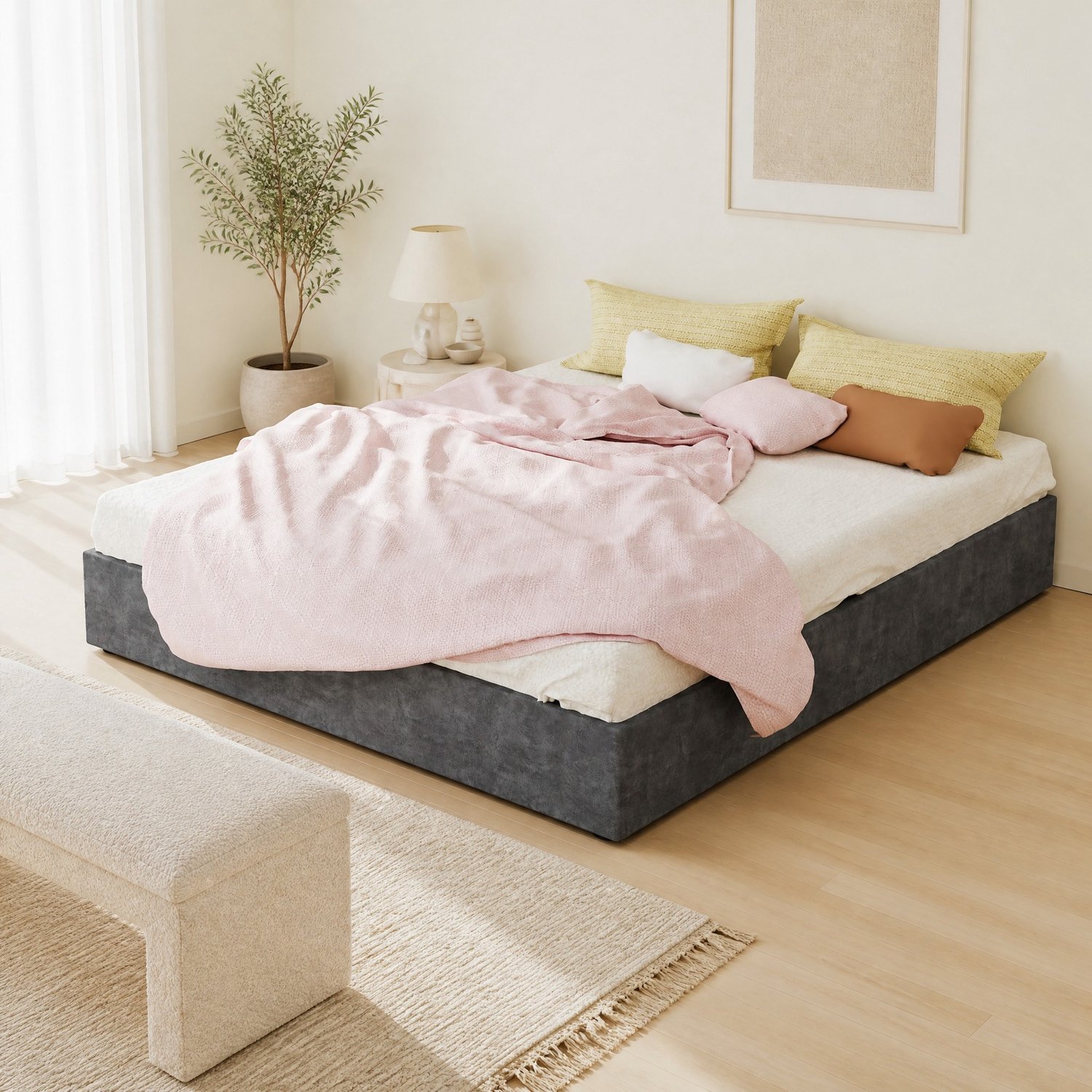 CHICFURN Bedframe 160x200 cm - gasveren - lattenbodem - grijs