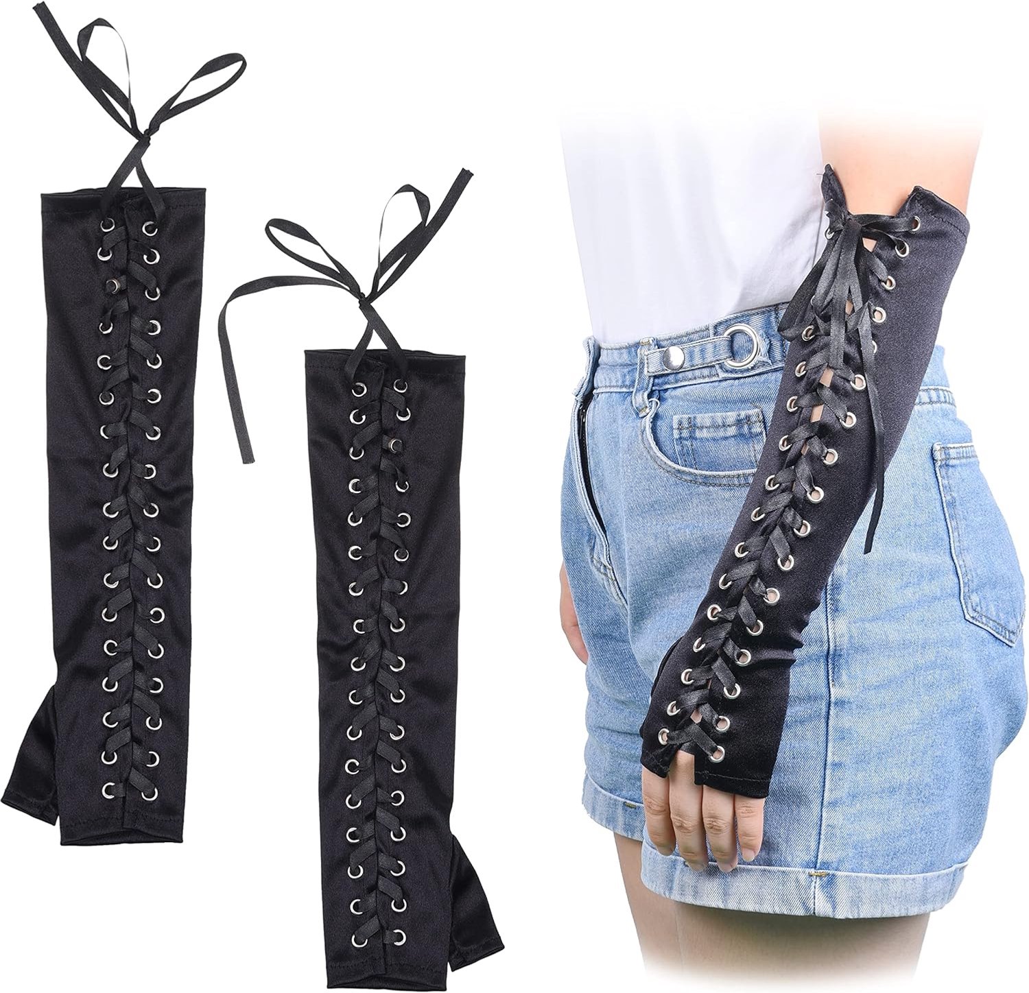 Handschoenen met veters - verstelbare armwarmers voor cosplay, Halloween, aankleden, thema's, kostuumfeesten - Steampunk Goth-stijl