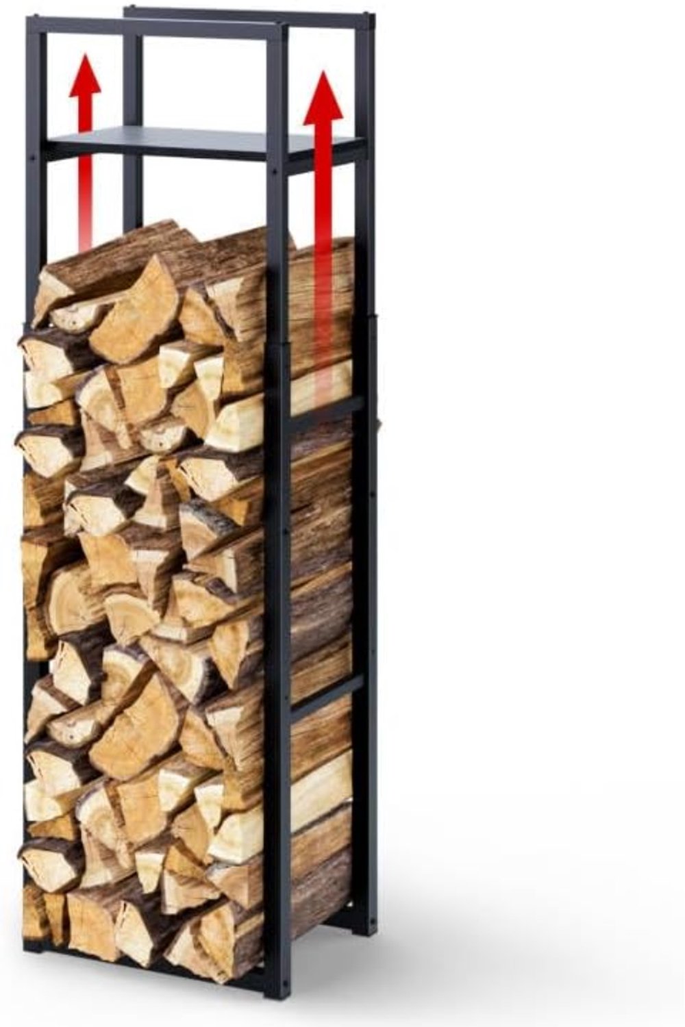 Levo® Houtrek – Houtopslag – Brandhoutrek - Haardhout - Opslag – Rek Voor Binnen - en Buiten – Brandhout – Metaal – Zwart – 32cm x 45cm x 170cm