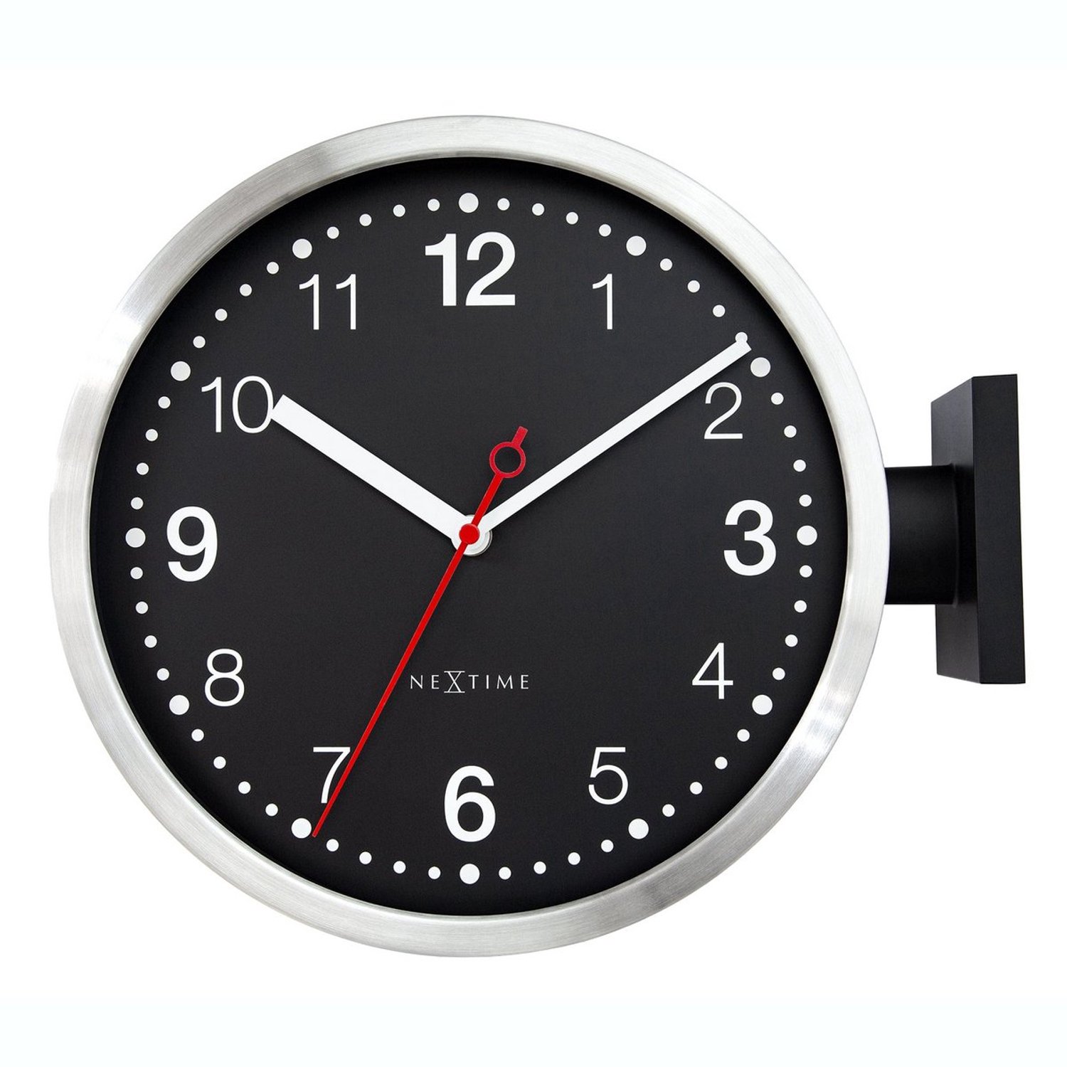 Wandklok 32,3X28X10Cm-Silent-Wit & Zwart-Aluminium-Nextime 'Double'