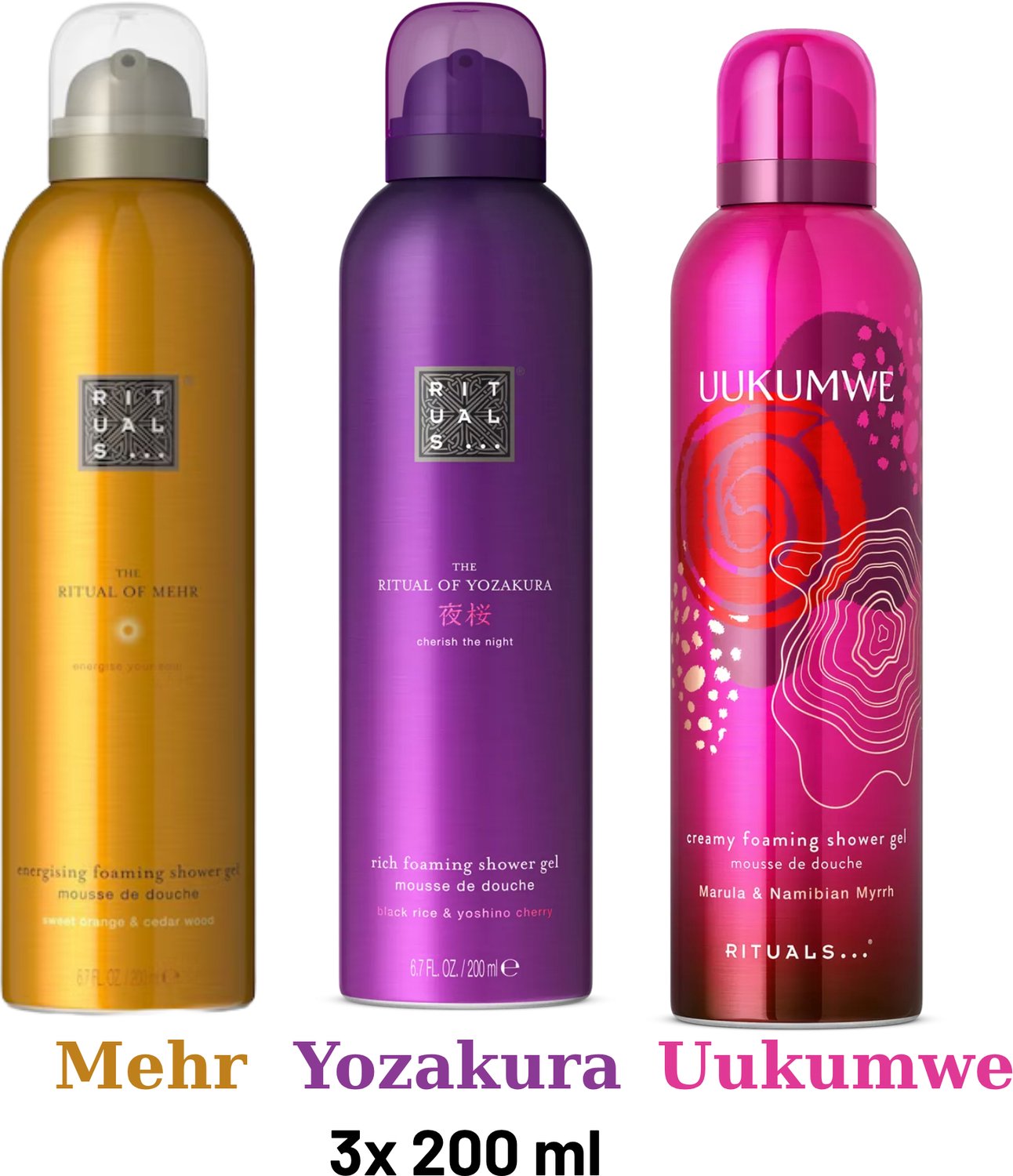 Rituals - Shower Gel Value Pack - Uukumwe 200 ml + Mehr 200 ml + Yozakura 200 ml - Douchegel - Shower Foam
