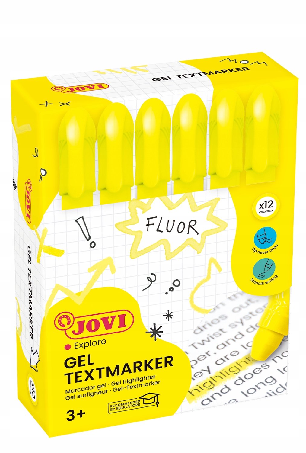 JOVI Neon Gelpotloden met Markeerfunctie - 12 Stuks - Geel