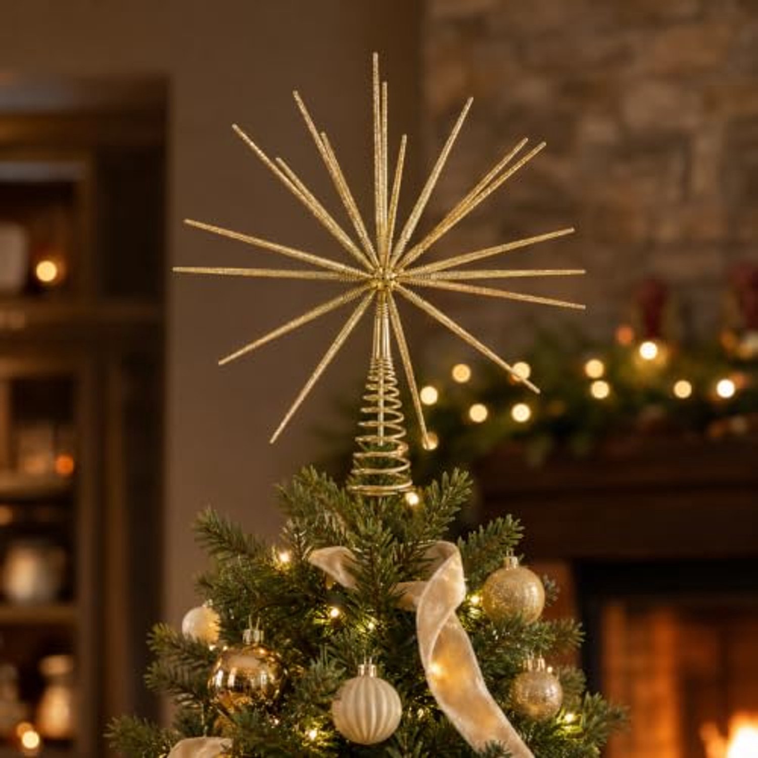 Kerstboomversiering - Kerstboom Piek - Gouden Ster Topper - Stervormige Boomtopper - Kerstboom Woonkamer - 37 x 37 x 6 cm - Goud