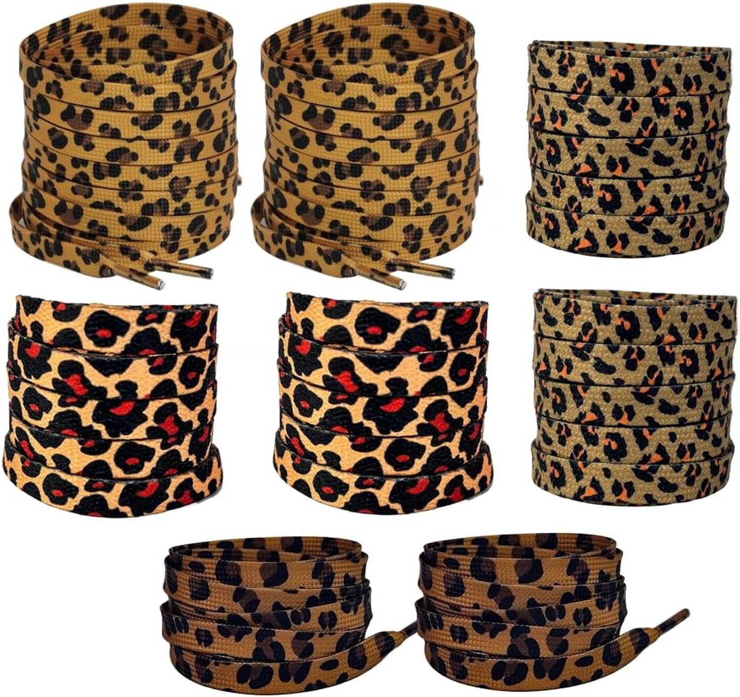 Set van 8 Leoprint Veters van 100 cm, 4 Verschillende Patroontypes, Brede Satijnen Veters voor Sneakers en Sportschoenen