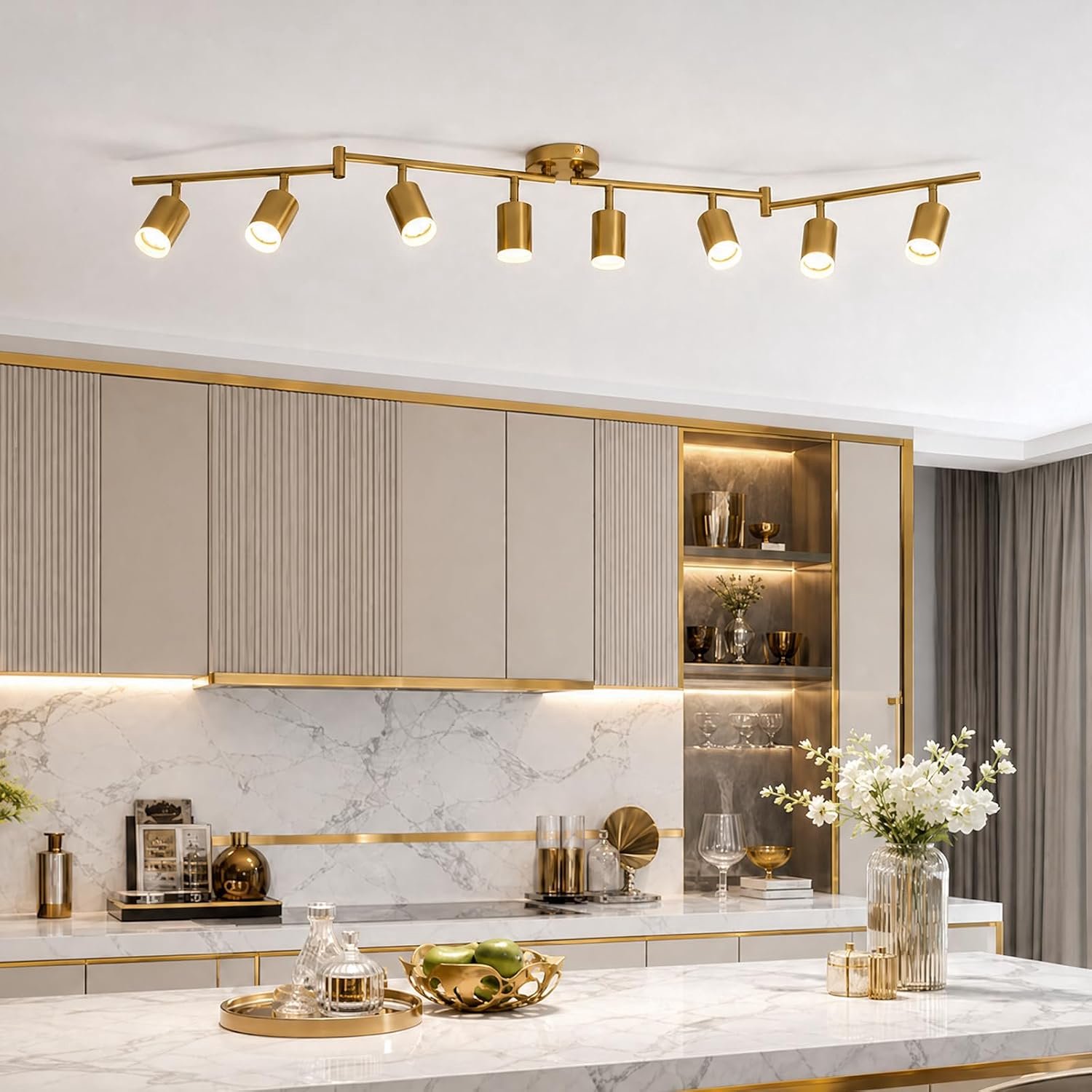 Gouden Plafondspot 8 Voudig, Draaibare Plafondlamp GU10 Spots, LED Plafondverlichting voor Keuken en Slaapkamer, Moderne Spotlamp, Zonder Lichtbron