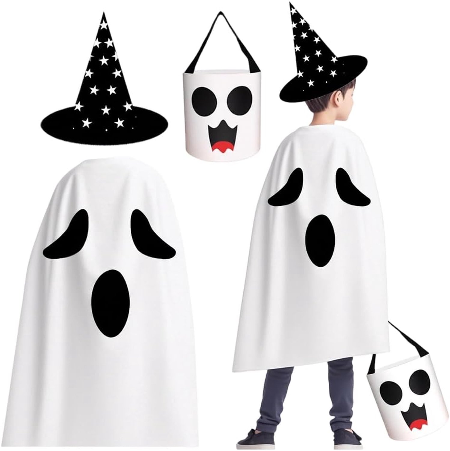 Geest kostuum voor kinderen, breng een geest tas en hoed, cosplay partij kostuum 3pcs