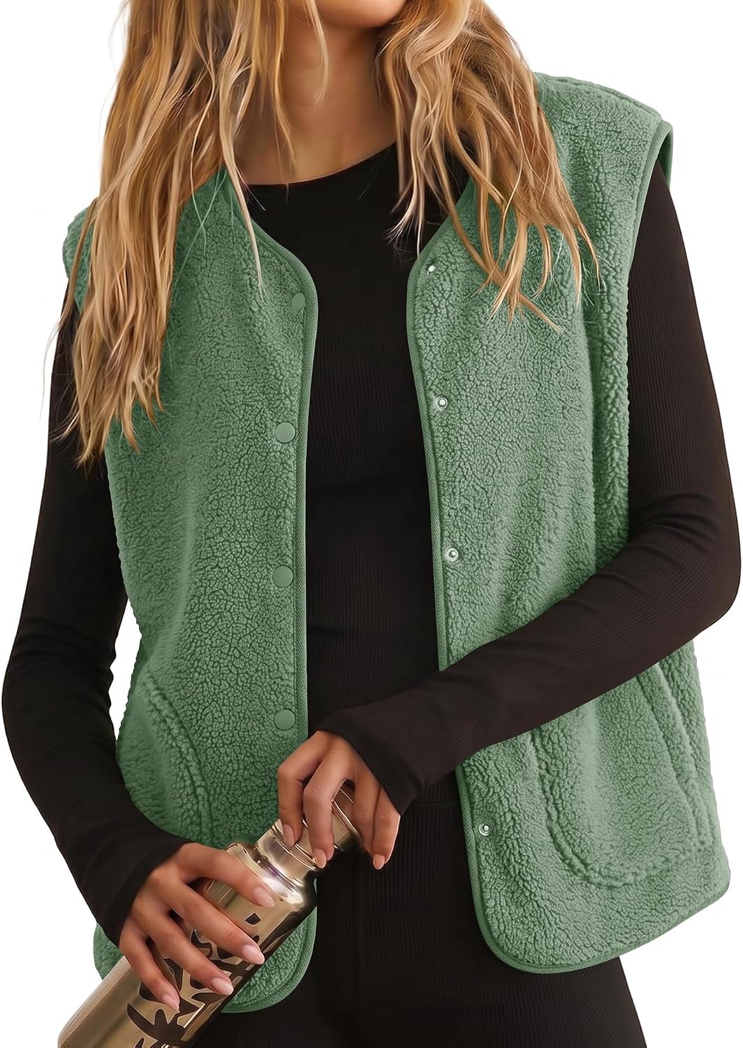 Teddy Fleece Gilet voor Vrouwen UK Dames Bodywarmer met zakken Button Down Klassieke Fit Mouwloos Vest Jas