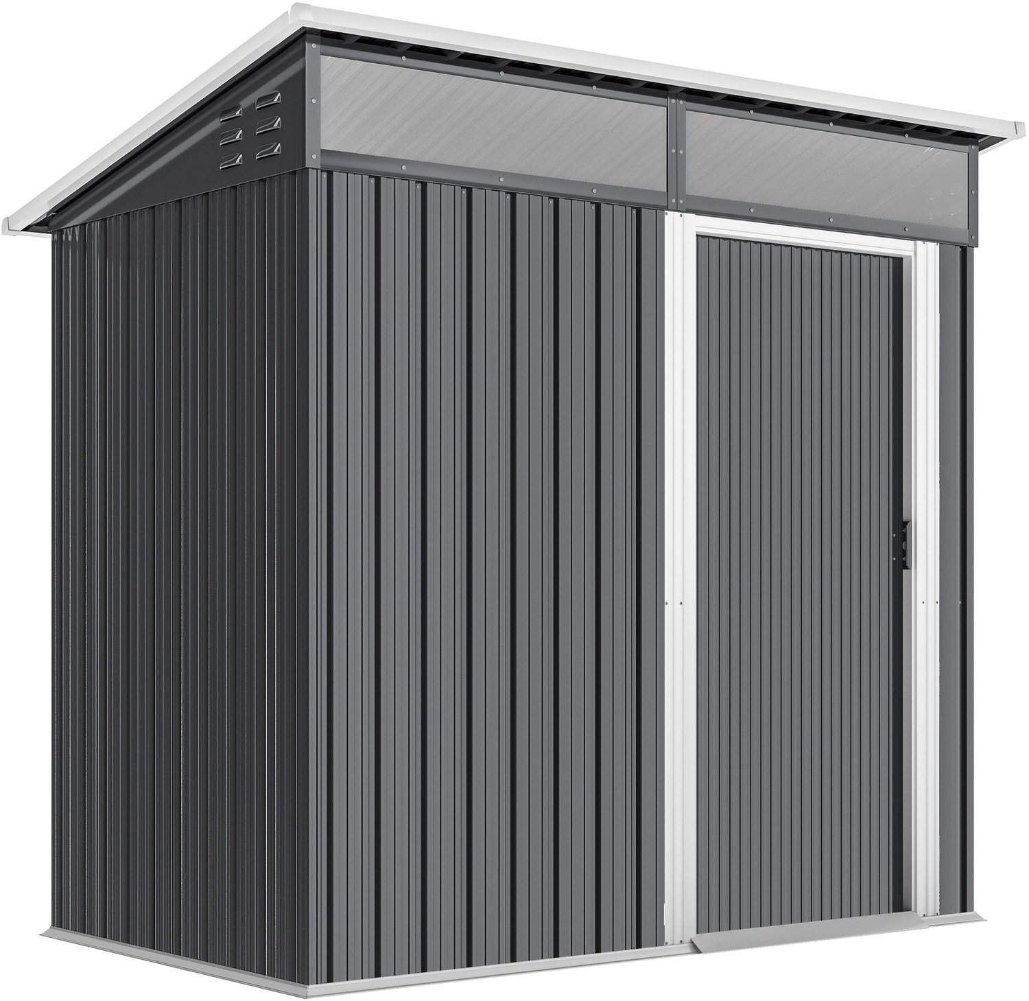 Sunona Tuinhuis - Met schuifdeur, ramen en ventilatie - Gegalvaniseerd staal - 195 x 122 x 159/182 cm - Donkergrijs