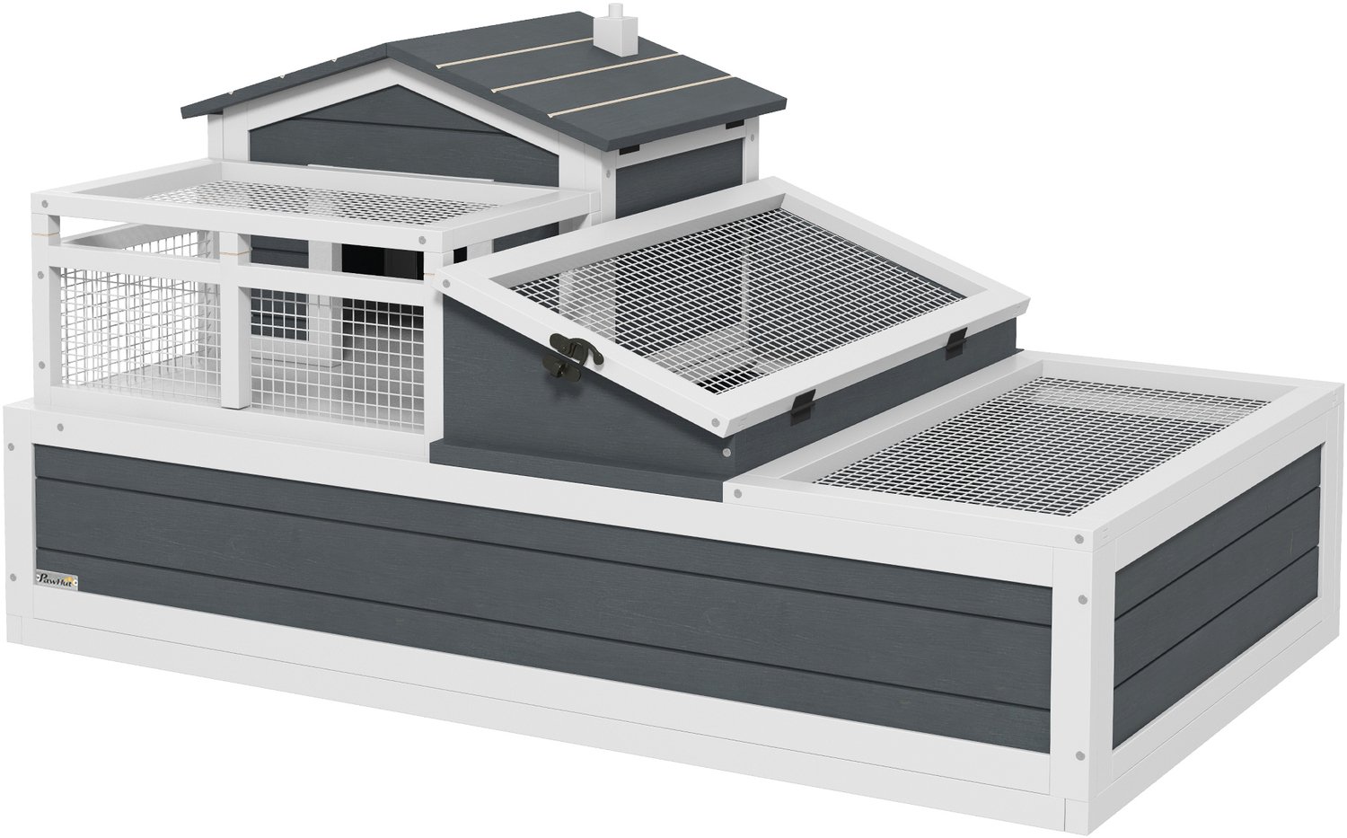 Pawona Schildkrötenhuis - 2 verdiepingen - Met balkon - Tannenhouder - 112 x 65 x 59 cm - Grijs/Wit