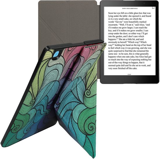 kwmobile e-reader hoesje geschikt voor Kobo Aura ONE hoes - Ereader flip case met standaard - E reader cover van kunstleer - In roze / blauw / groen — afbeelding 2