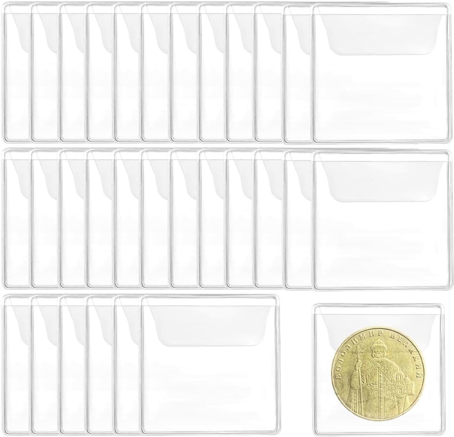 Set van 30 transparante geschenkdozen voor het verzamelen en beschermen van munten, 5.5 x 5 cm, vierkant, PVC munttassen, ideaal voor verzamelaars
