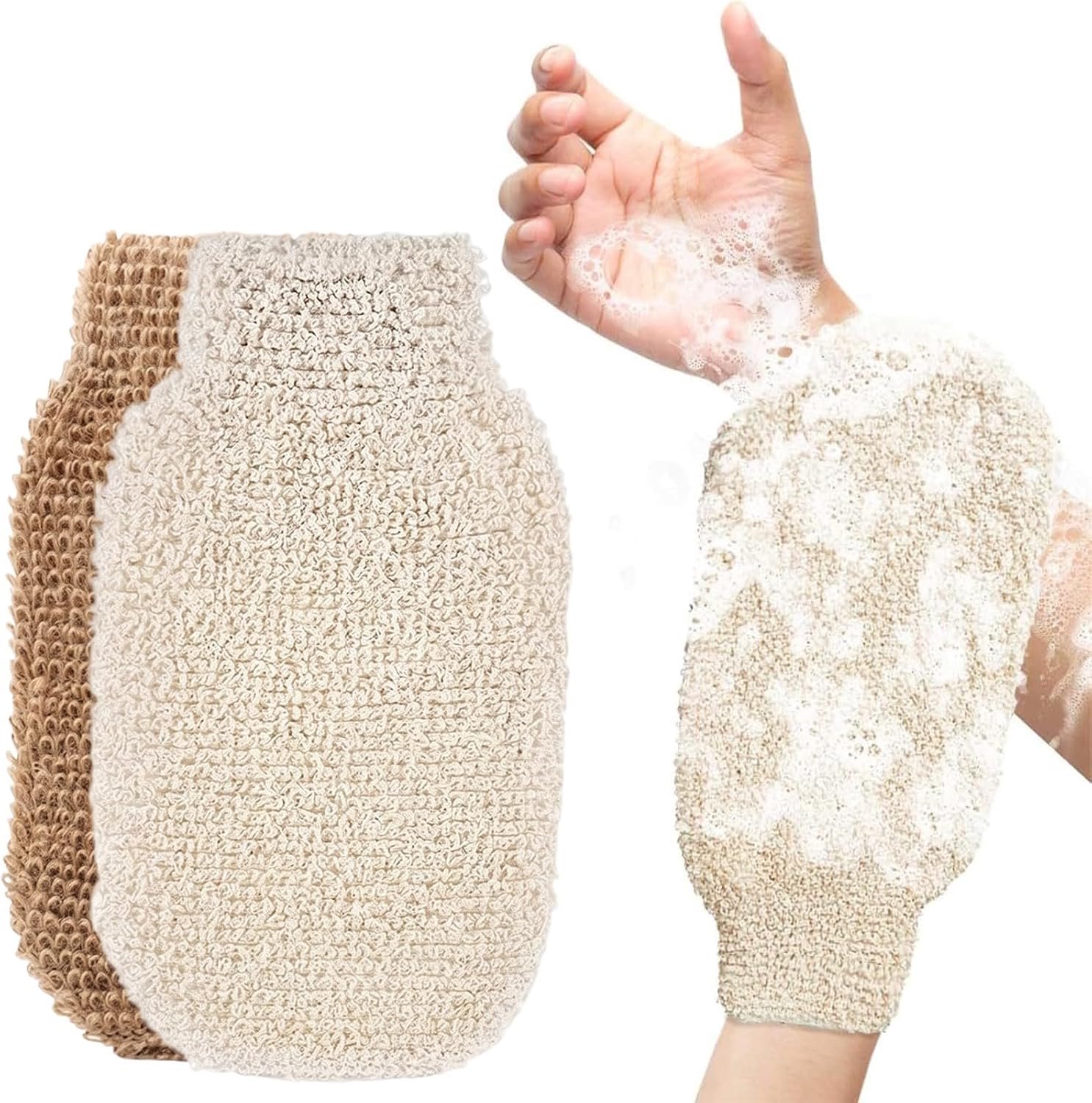 Peelinghandschoenen set van 2 - jute en linnen - natuurlijke scrubhandschoen - diepe huidreiniging - ShopVlot