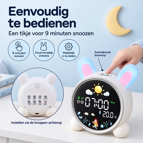 Slaaptrainer - Konijntje - Kinderwekker - White noise machine - Met nachtlampje - Slaapritme trainer - Kinderen en Baby's - dimbaar - — afbeelding 4