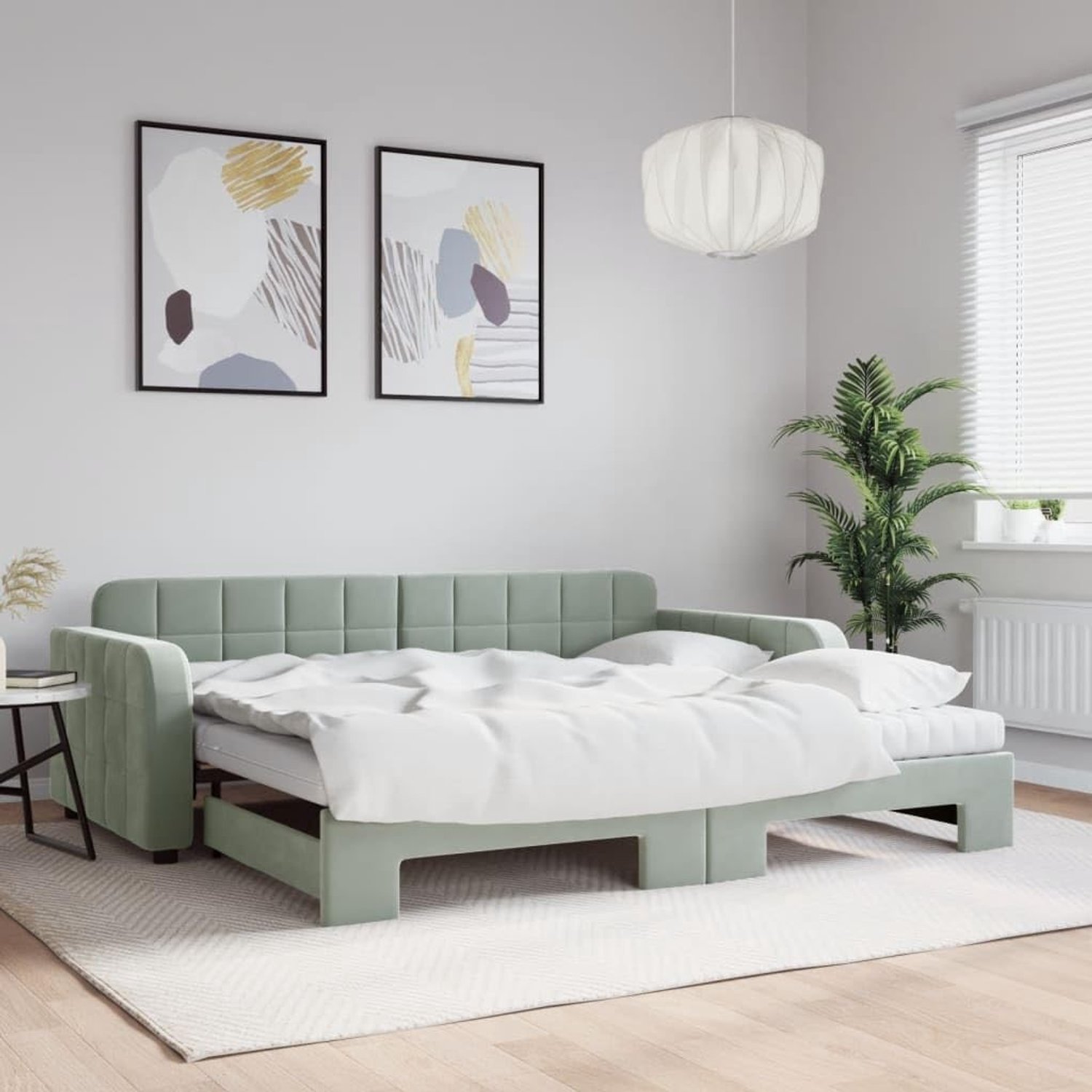 Schuimmatras 2 in 1 slaapbank met onderschuifbed Lichtgrijs