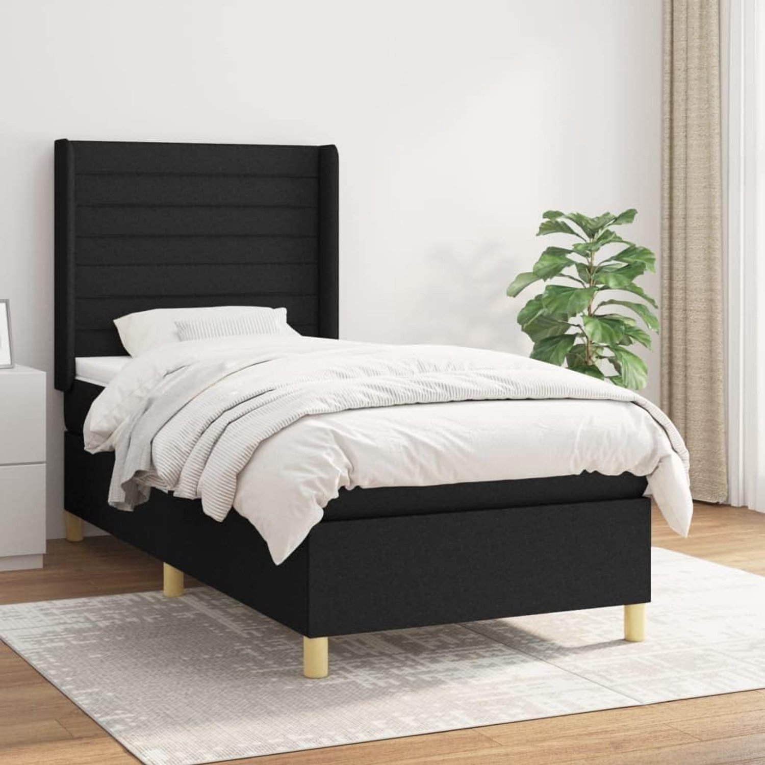 Familiebed, palletbed, boxspringbed met matras, zwart, 100x200 cm, stof