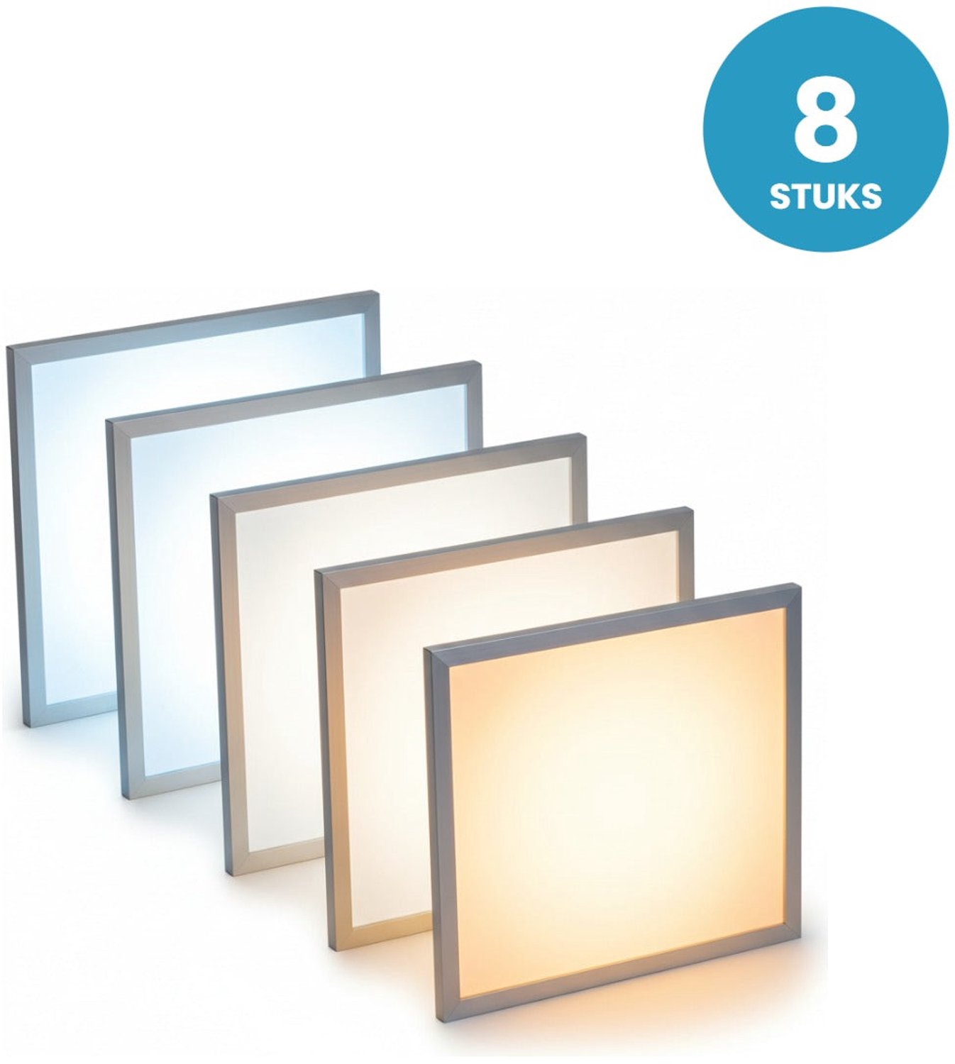 LED paneel 62x62 - 5CCT - 28W - 3640-3920 Lumen - UGR<19 - 3000K t/m 6000K - wit frame - 8 stuks