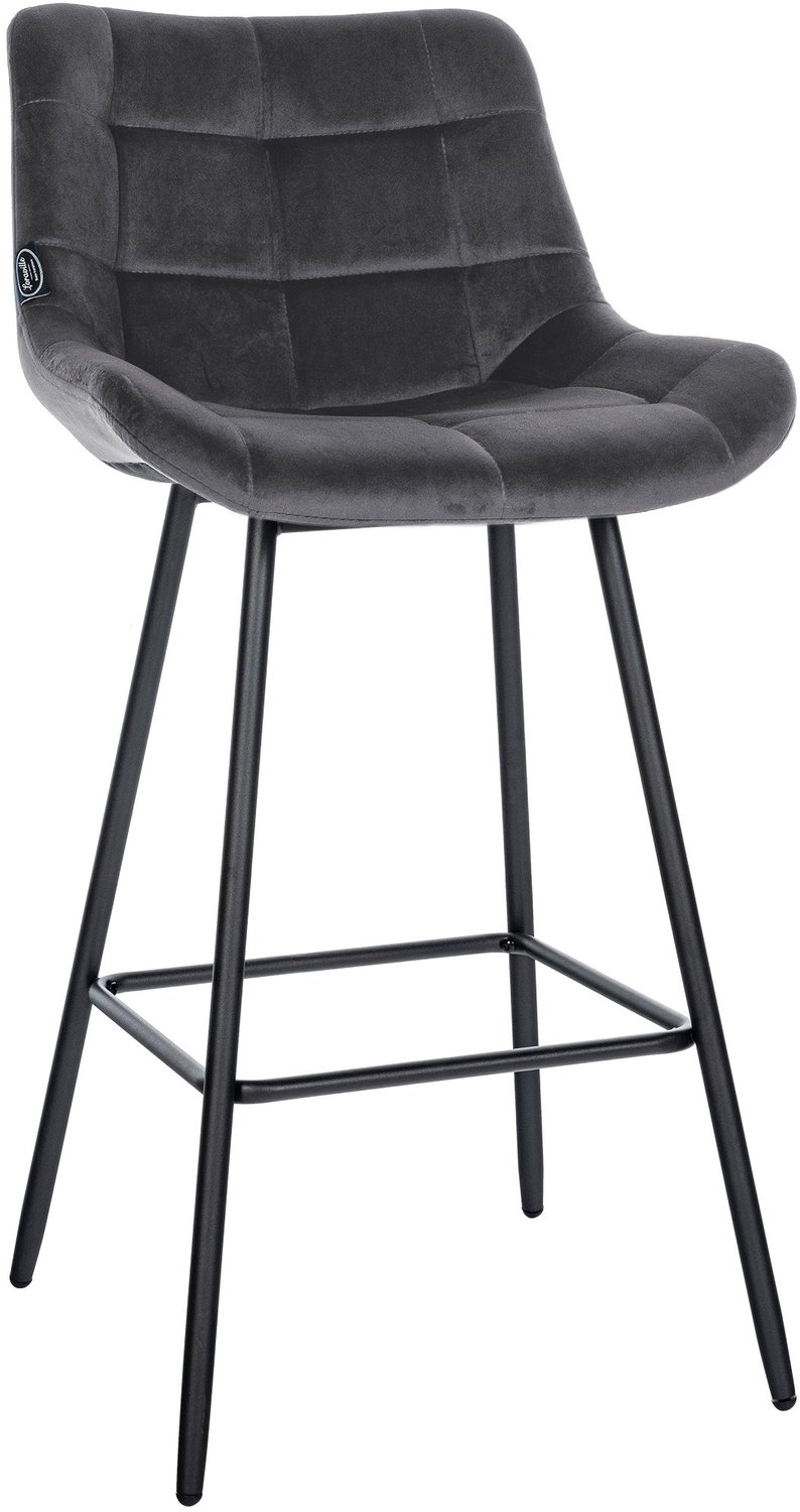 Luxe Comfort Barkruk - Zithoogte 74 cm - Ergonomisch - Fluweel - Donkergrijs