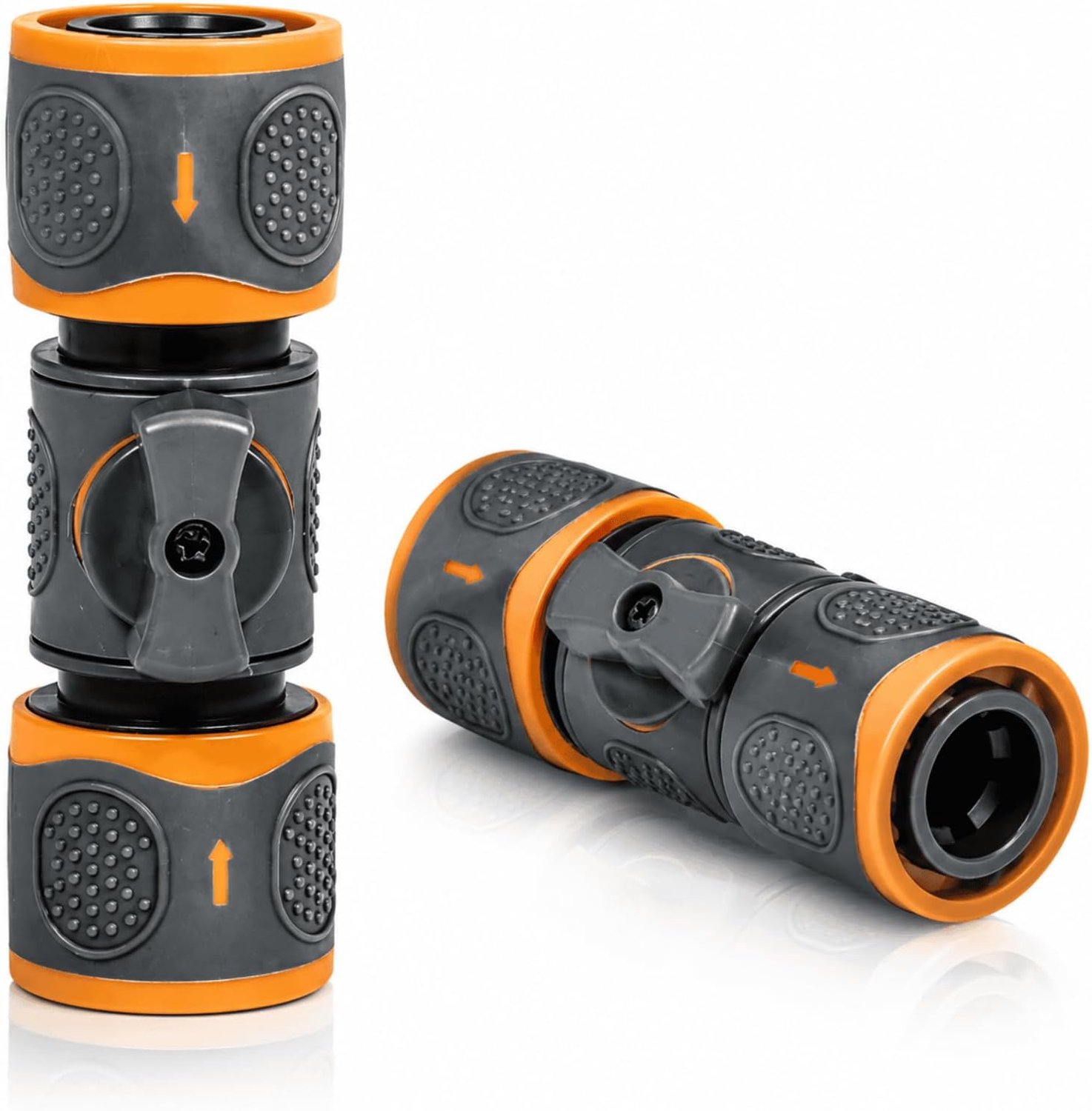 2 stuks slangverbinders met regelventiel, 1/2 inch en 3/4 inch koppeling met afsluitkraan, waterstop voor tuinslangverlenging