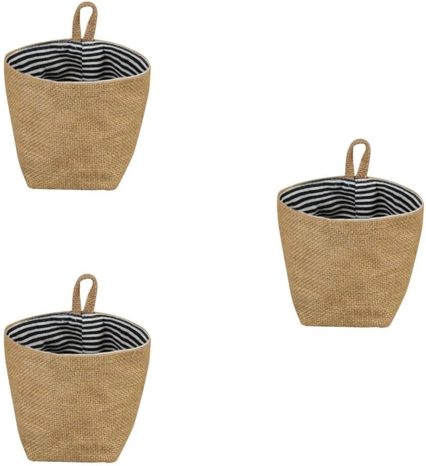 3stuks Hanging Storage Bag Jute Opbergzak Gestreepte Katoenen Hangtas Voor Cosmetica Kleding Speelgoed Meer Ademend Duurzaam Voor Thuis Kantoor