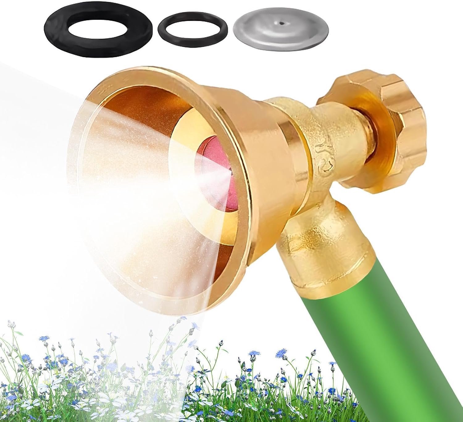 Sproeimondstuk voor de tuin, metalen slangaansluiting, veelzijdige irrigatiestaaf, robuust reinigingsapparaat, massief koperen ring, stroomregelaar, irrigatiegereedschap