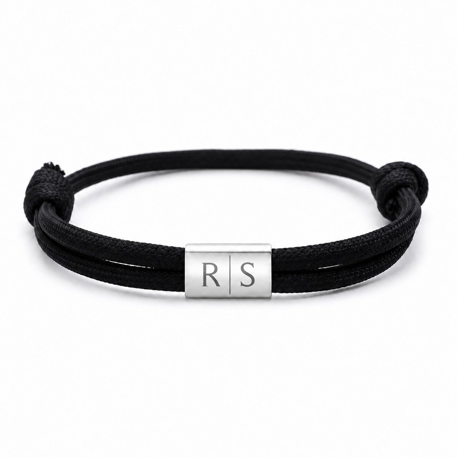 Touw Armband met Namen of Initialen Zilver, Zwart
