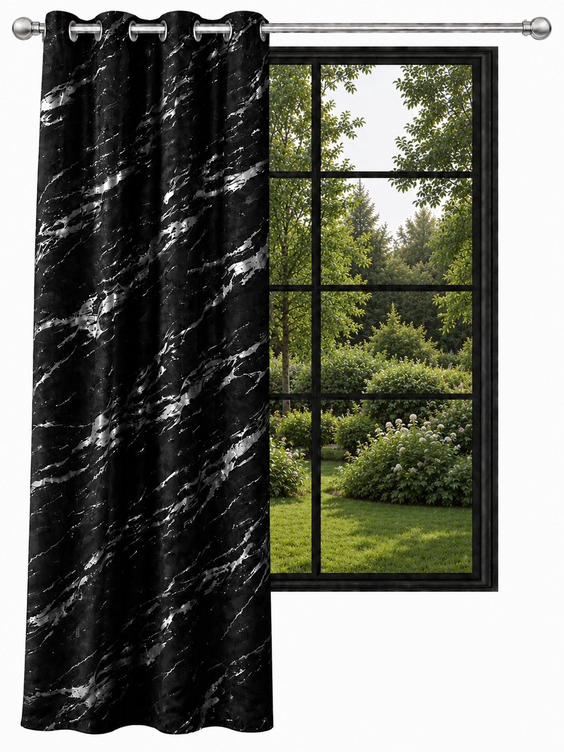 NOW-ART Luxe Velours Gordijn 140x250 cm Zwart met Zilveren Marmerlook