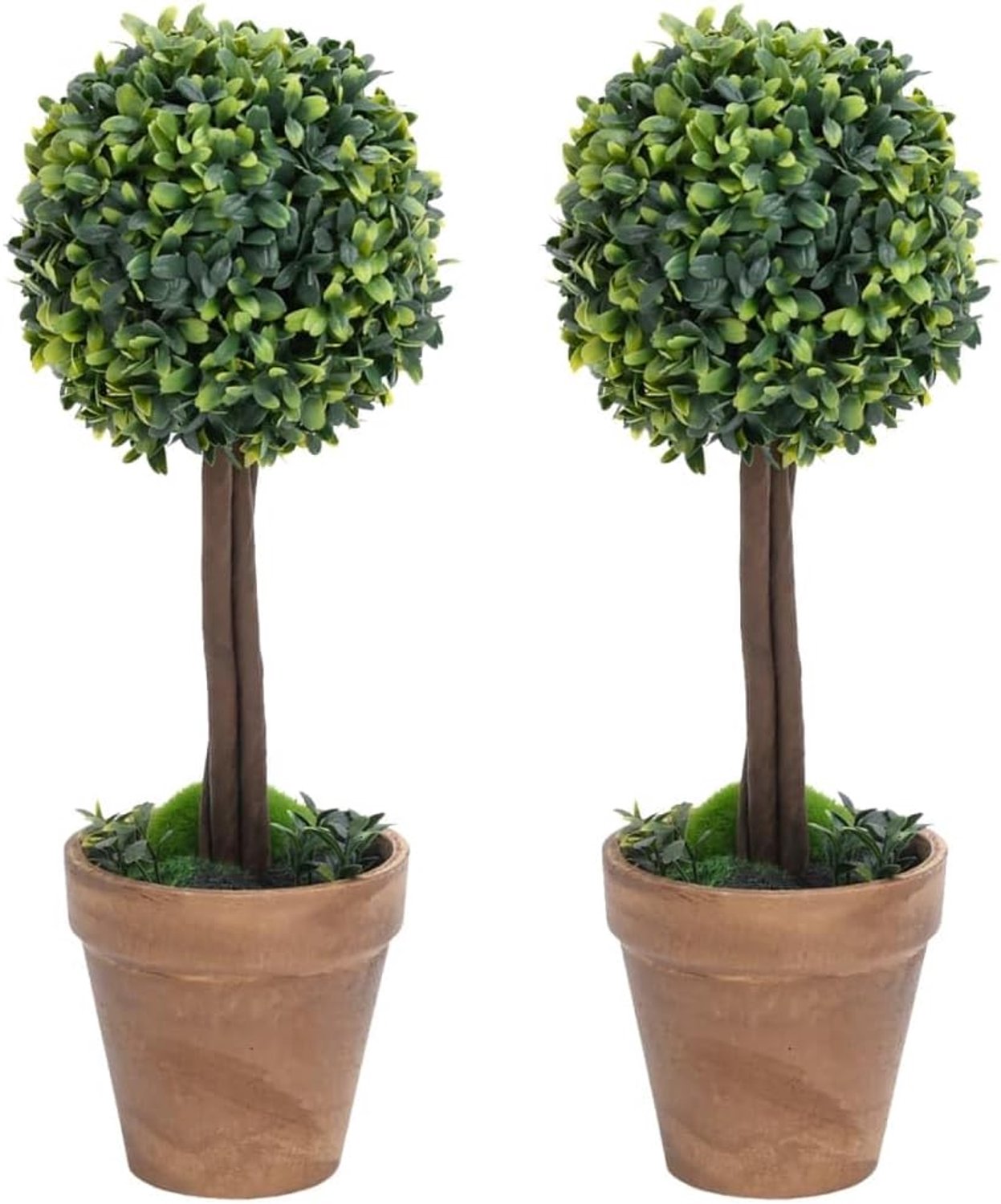 Set van 2 kunstbuxusbomen in bolvorm, 56 cm hoog, decoratieve kunstplanten voor binnen en buiten, eucalyptushouten stam, onderhoudsvriendelijk, groen, voor tuin, balkon, terras