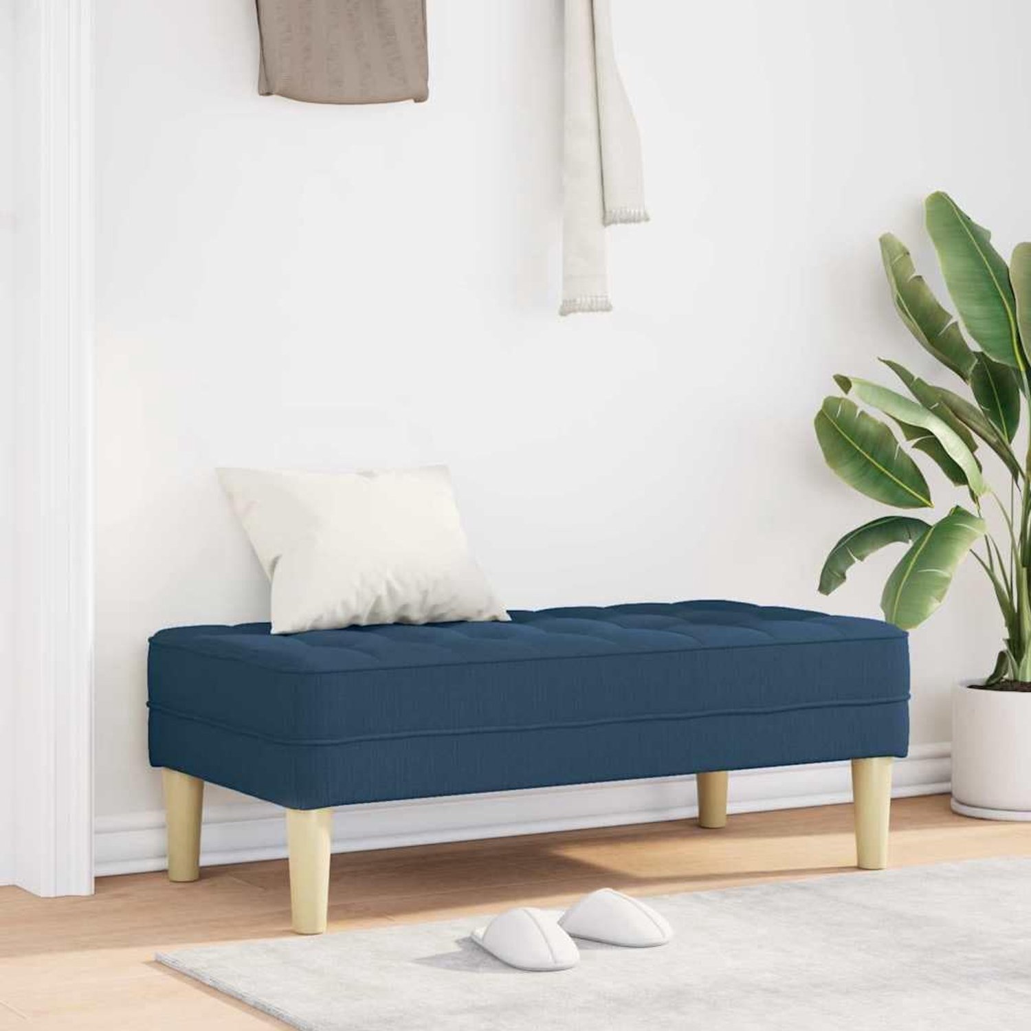 Zitbank met kussen blauw 113 x 57 x 39 cm stoffen zitbank voor woonkamer met polyester bekleding en conische poten