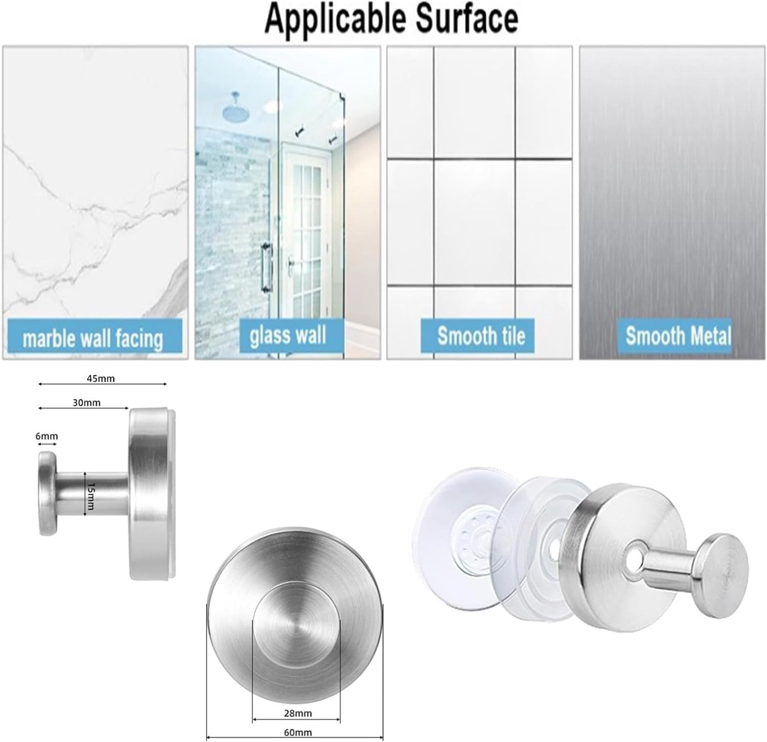 Suction Cup Haakjes voor Glazen Ramen, Verbeterde Kerstkrans Deurhanger, Geen Boorgaten Haken voor Wreaths, Ideaal voor Voor Deur en Douche (2 stuks, Zilver)