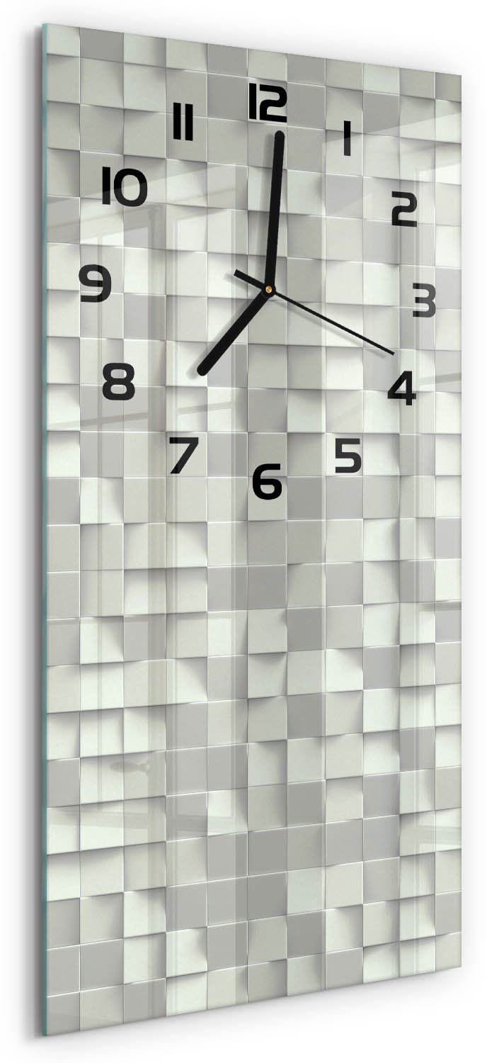 Tulup Wandklok - Geometrische achtergrond Gekleurde Glazen Klok - 30x60 cm - Wit Glazen Klok Met Print - Zwarte handen - Rechthoekige Klok - Moderne Wandklok Glas - Wandklok Glas Decoratie