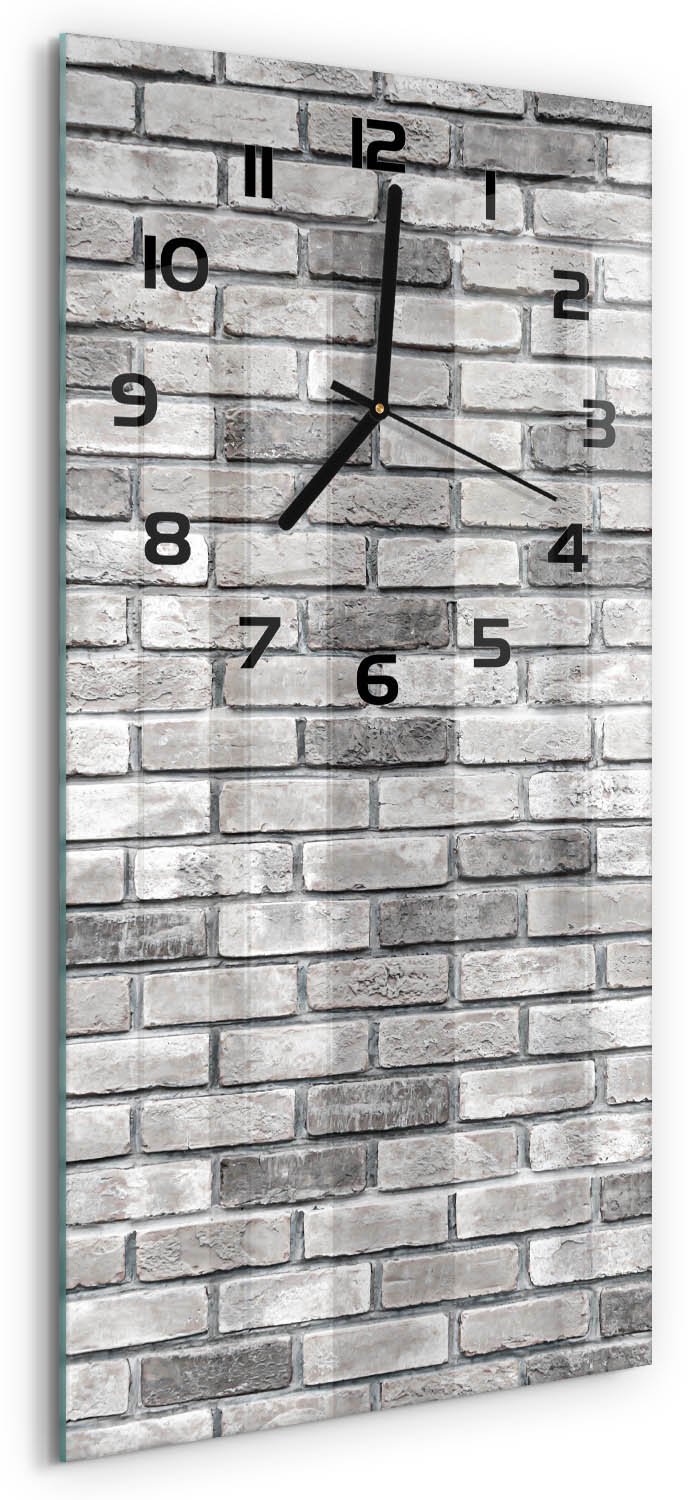 Tulup Wandklok - Bakstenen muur Wandklok Glas Met Motief - 30x60 cm - Grijs Decoratieve Glazen Klok - Zwarte handen - Rechthoekige Klok - Gekleurde Glazen Klok - Glazen Klok Met Print
