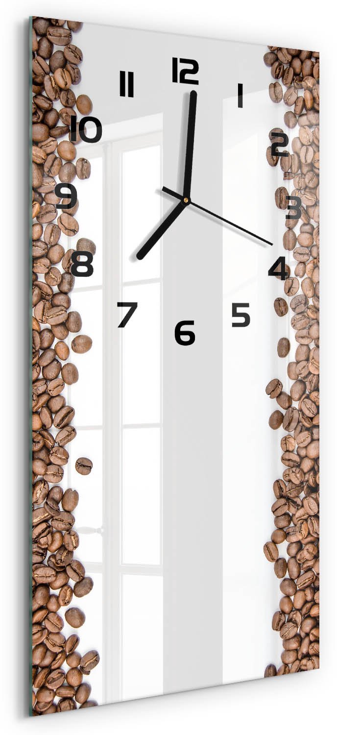 Tulup Wandklok - Koffiebonen Wandklok Glas Met Motief - 30x60 cm - Bruin Decoratieve Glazen Klok - Zwarte handen - Rechthoekige Klok - Gekleurde Glazen Klok - Glazen Klok Met Print