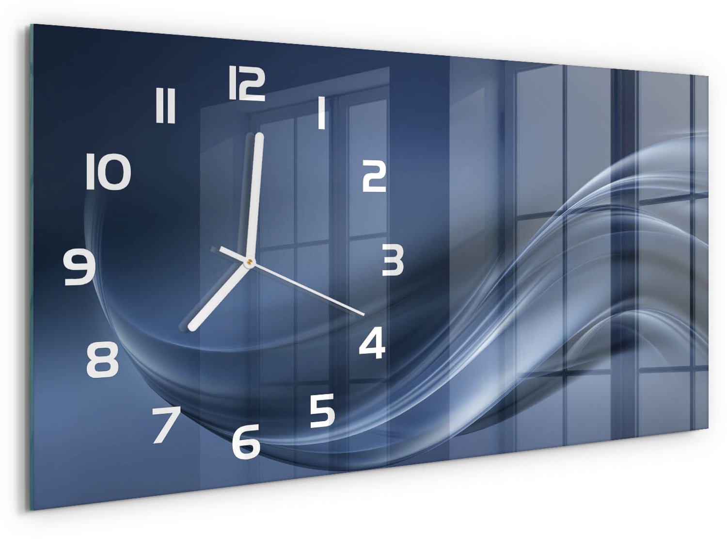 TULUP Wandklok - Grijze golf Wandklok Glas Met Motief - 60x30 cm - Grijs Decoratieve Glazen Klok - Witte handen - Rechthoekige Klok - Gekleurde Glazen Klok - Glazen Klok Met Print