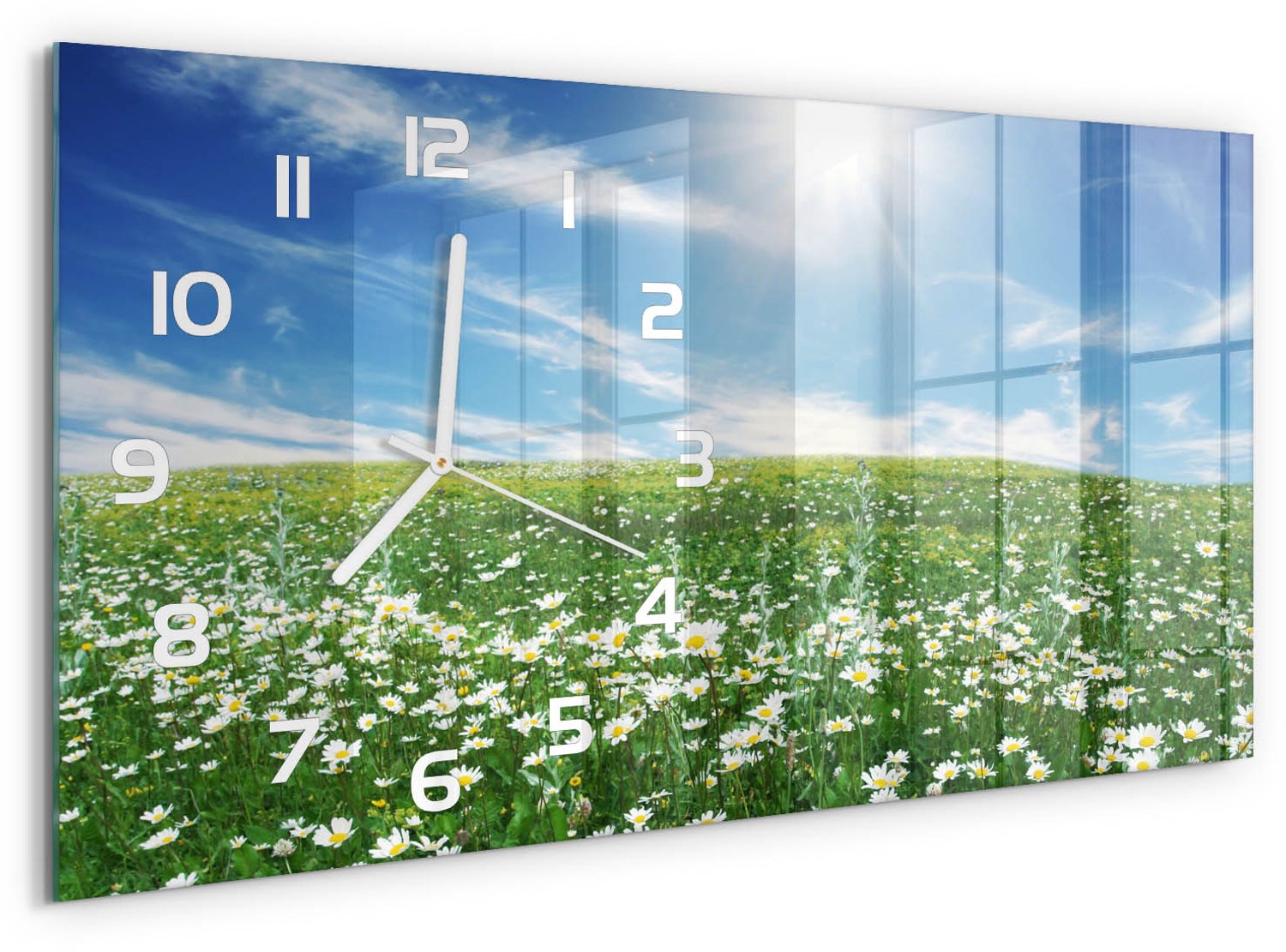 TULUP Wandklok - Wei Glazen Klok Met Print - 60x30 cm - Groente Wandklok Glas Met Motief - Witte handen - Rechthoekige Klok - Wandklok Glas Decoratie - Gekleurde Glazen Klok