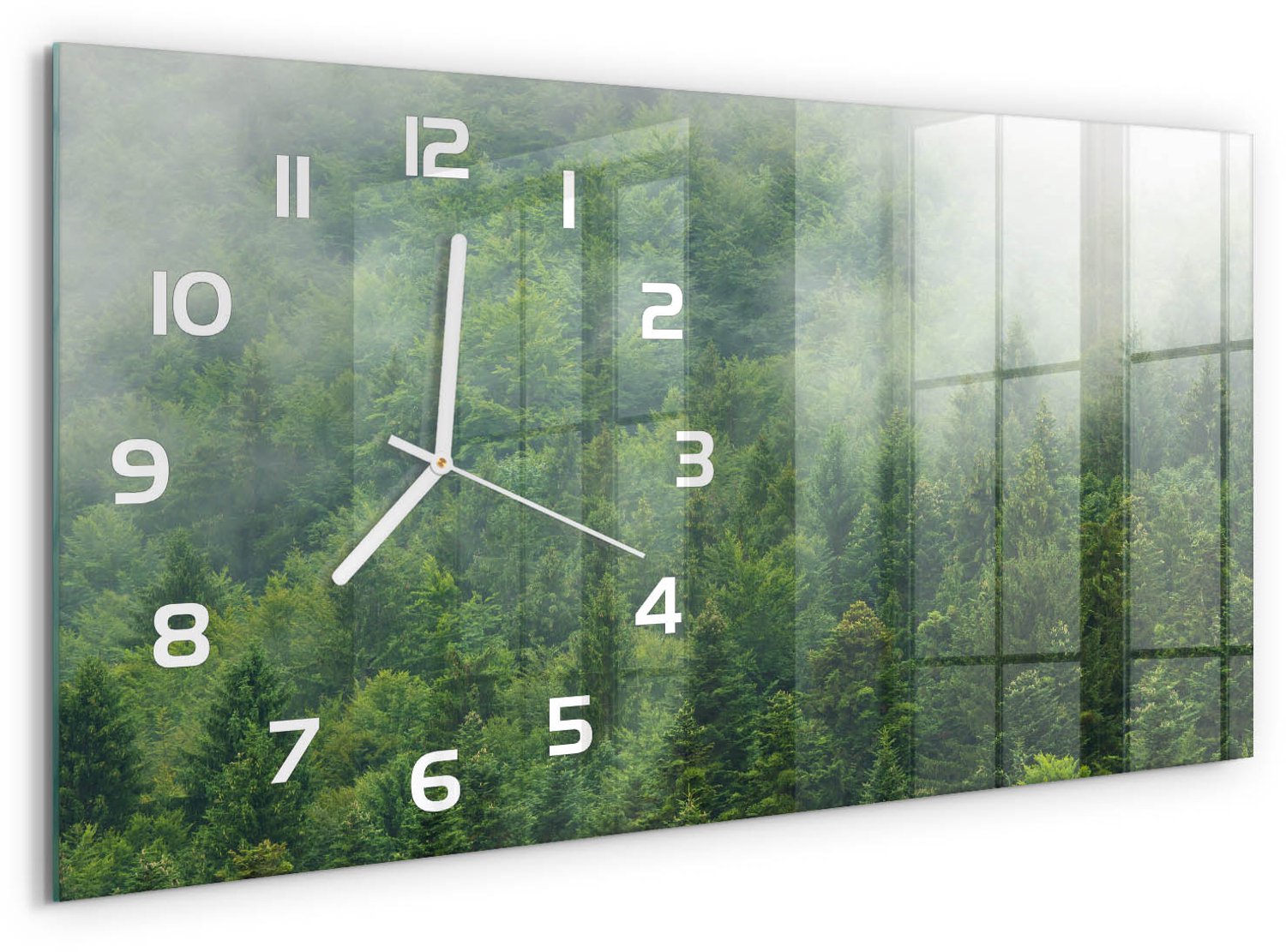TULUP Wandklok - Mysterieus bos Gekleurde Glazen Klok - 60x30 cm - Groente Glazen Klok Met Print - Witte handen - Rechthoekige Klok - Moderne Wandklok Glas - Wandklok Glas Decoratie