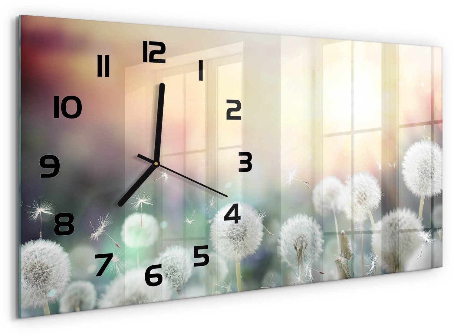TULUP Wandklok - Ventilatorveld Decoratieve Glazen Klok - 60x30 cm - Wit Glazen Wandklok Design - Zwarte handen - Rechthoekige Klok - Glazen Klok Met Print - Wandklok Glas Met Motief