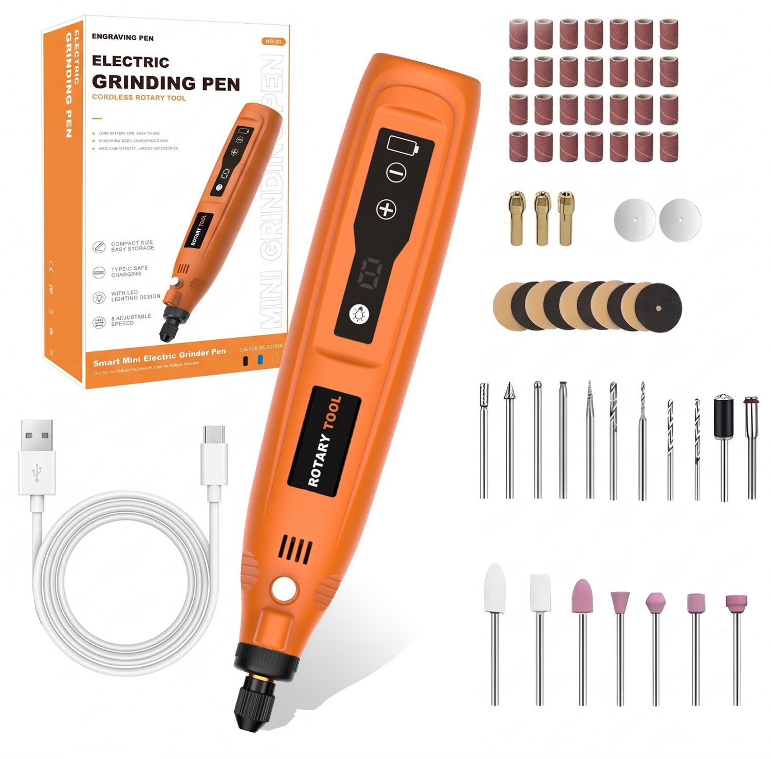 Fokelyi Draadloze Multitool - 8 Snelheden met Digitaal Display - 2000mAh Grote Batterij -Snoerloos roterend gereedschap- Roterend Gereedschap met Unieke Verlichting - Voor DIY, Sieraden, Hout en Metaal