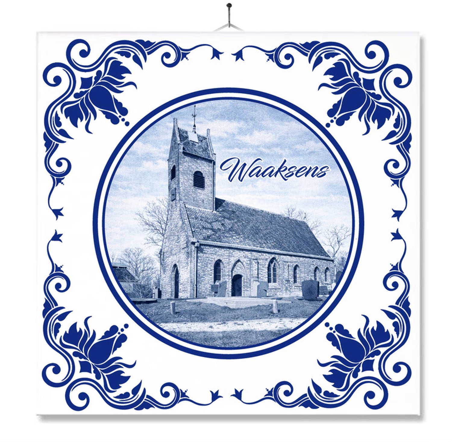 MC Living Tegel Met Opdruk | Waaksens | Delft Blauw | Cadeau | Inclusief Geschenkdoos | Standaard | Ophangsysteem
