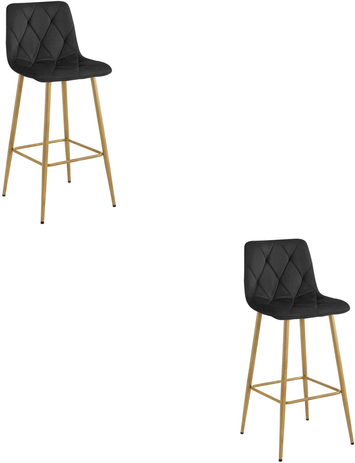LEOBERT Set van 2 Barkrukken NADO – Zwart Velvet / Fluweel – Gestoffeerde Barstoelen met Rugleuning en Voetsteun – Metalen Poten in Eikenlook – Modern Design – Voor Keukeneiland, Keuken, Bartafel en Thuisbar