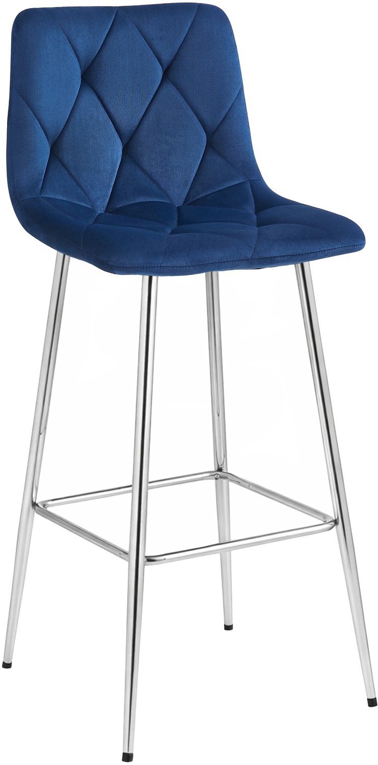LEOBERT Barkruk NADO – Marineblauw Velvet / Fluweel – Gestoffeerde Barstoel met Rugleuning en Voetsteun – Verchroomde Metalen Poten – Modern Design – Voor Keukeneiland, Keuken, Bartafel en Thuisbar
