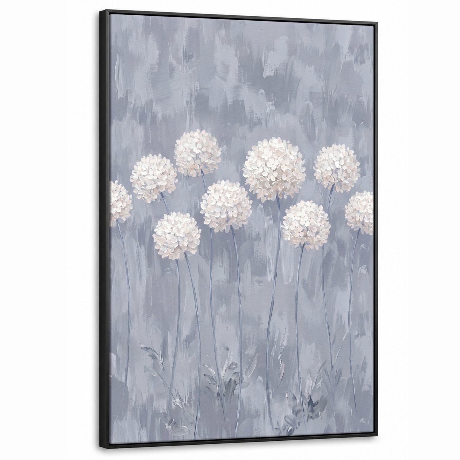 Canvas Schilderij met Baklijst XXL Canvas Schilderij met Baklijst 90x140cm - Bloemen - Illustratie - Blauw - Muurdecoratie woonkamer - Slaapkamer decoratie - Kamer accessoires - Schilderijen op canvas met lijst groot