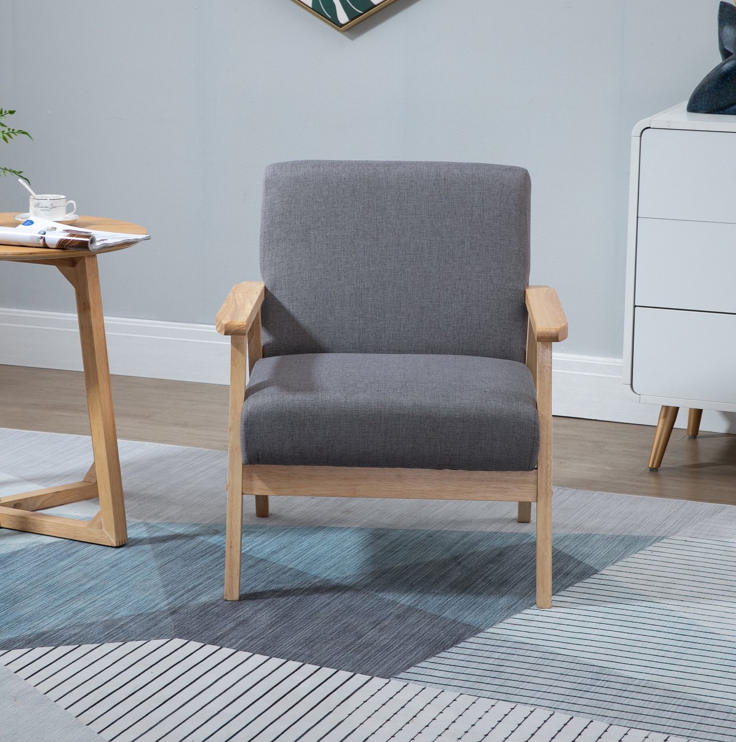 MODENUIT Fauteuil 64 x 70 x 72 cm - Met Armleuningen En Twee Kussens - Woonkamer - Hout En Stof - Grijs