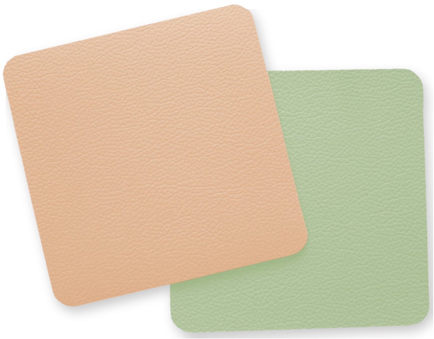 Lunar Onderzetters Set van 6 – Dubbelzijdig Leerlook – Groen & Perzik – 10x10 cm – Afwasbaar – Glazenonderzetter