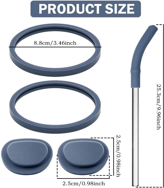 Blenderaccessoireset - Siliconen afdichtingen - Glazen rietje — afbeelding 3