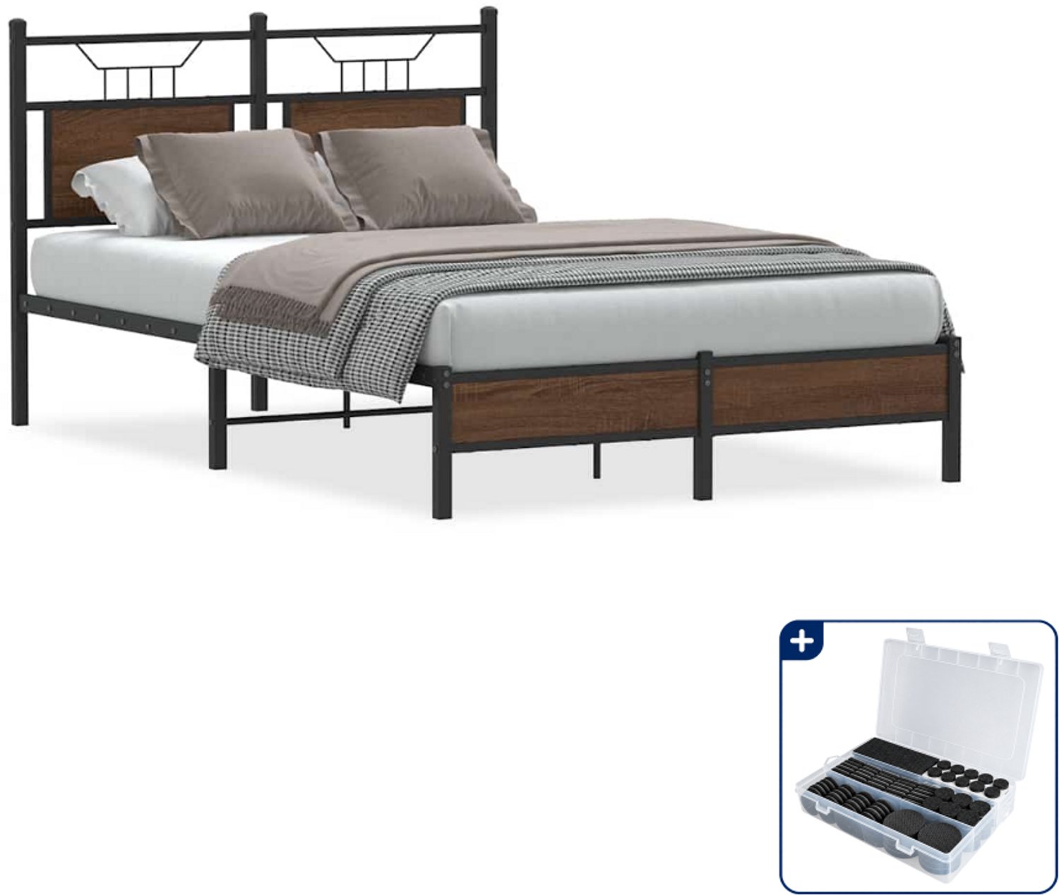 vidaXL bedframe - 120 x 200 cm - bewerkt hout - bruineiken - Inclusief antikrasvilt 177-delig