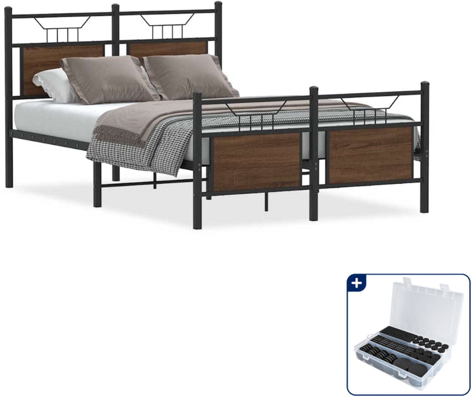 vidaXL bedframe - 120 x 200 cm - bewerkt hout - bruin eikenkleur - Inclusief antikrasvilt 177-delig
