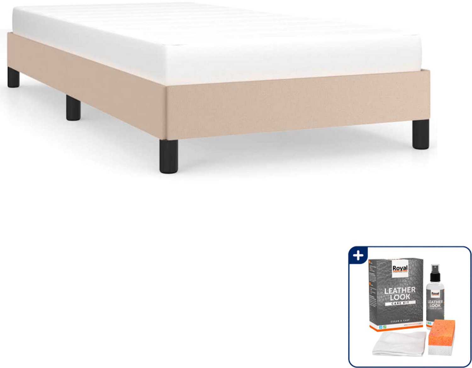 vidaXL bedframe - 100 x 200 cm - kunstleer - cappuccino - Inclusief onderhoudsset voor kunstleer 150 ml Bruin